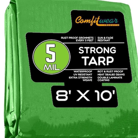 Comfitwear 5 MIL Standard Strong Multi-Purpose Tarp Cover Rust Proof Waterproof Reinforced Edges, Green, 24PK MTG-810-BULK-24
